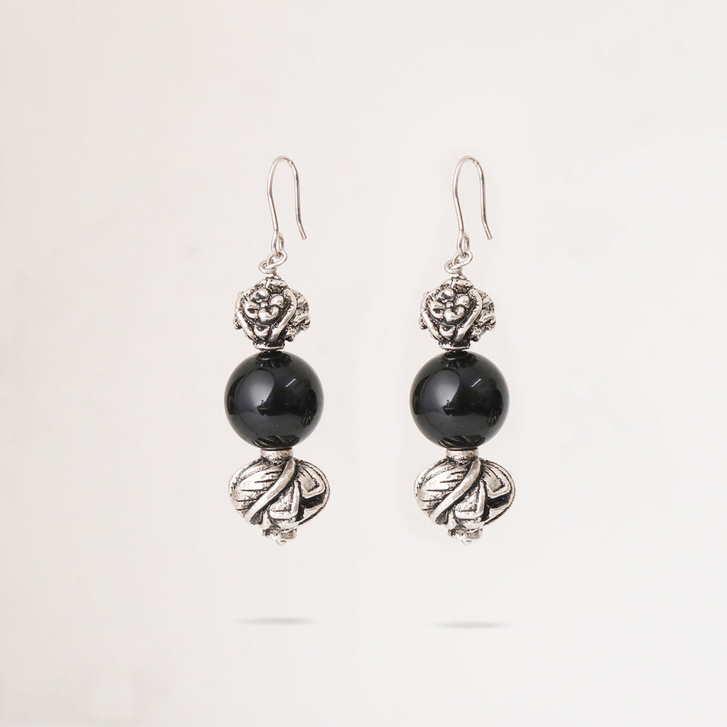 Carved Beads Onyx Earrings