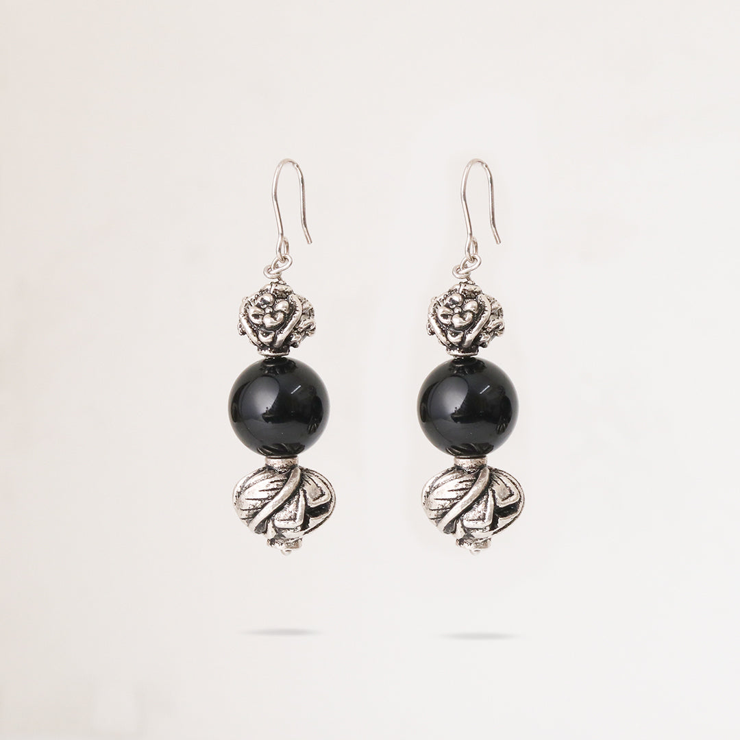 Carved Beads Onyx Earrings