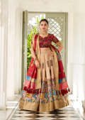 Beige Kalamkari Dola Silk Lehenga Set with Zari Weaving
