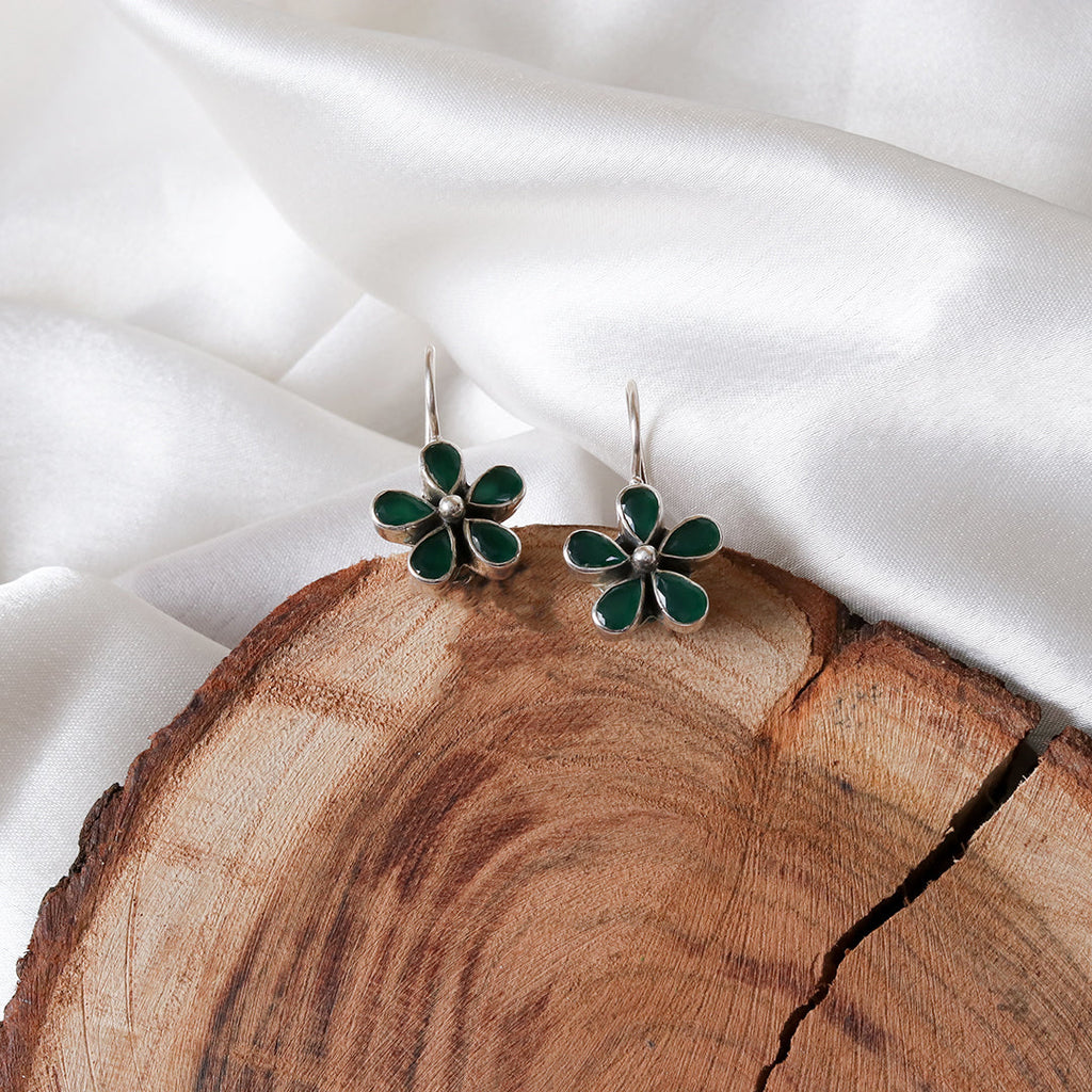 Green Floral Cutstone Earrings