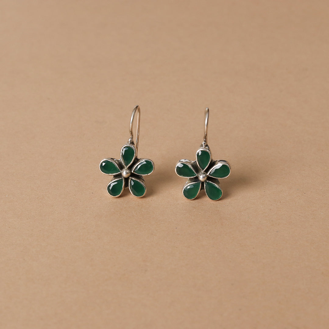 Green Floral Cutstone Earrings