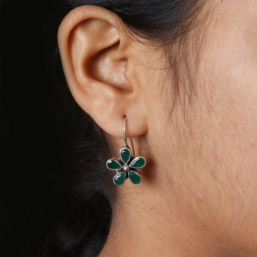 Green Floral Cutstone Earrings