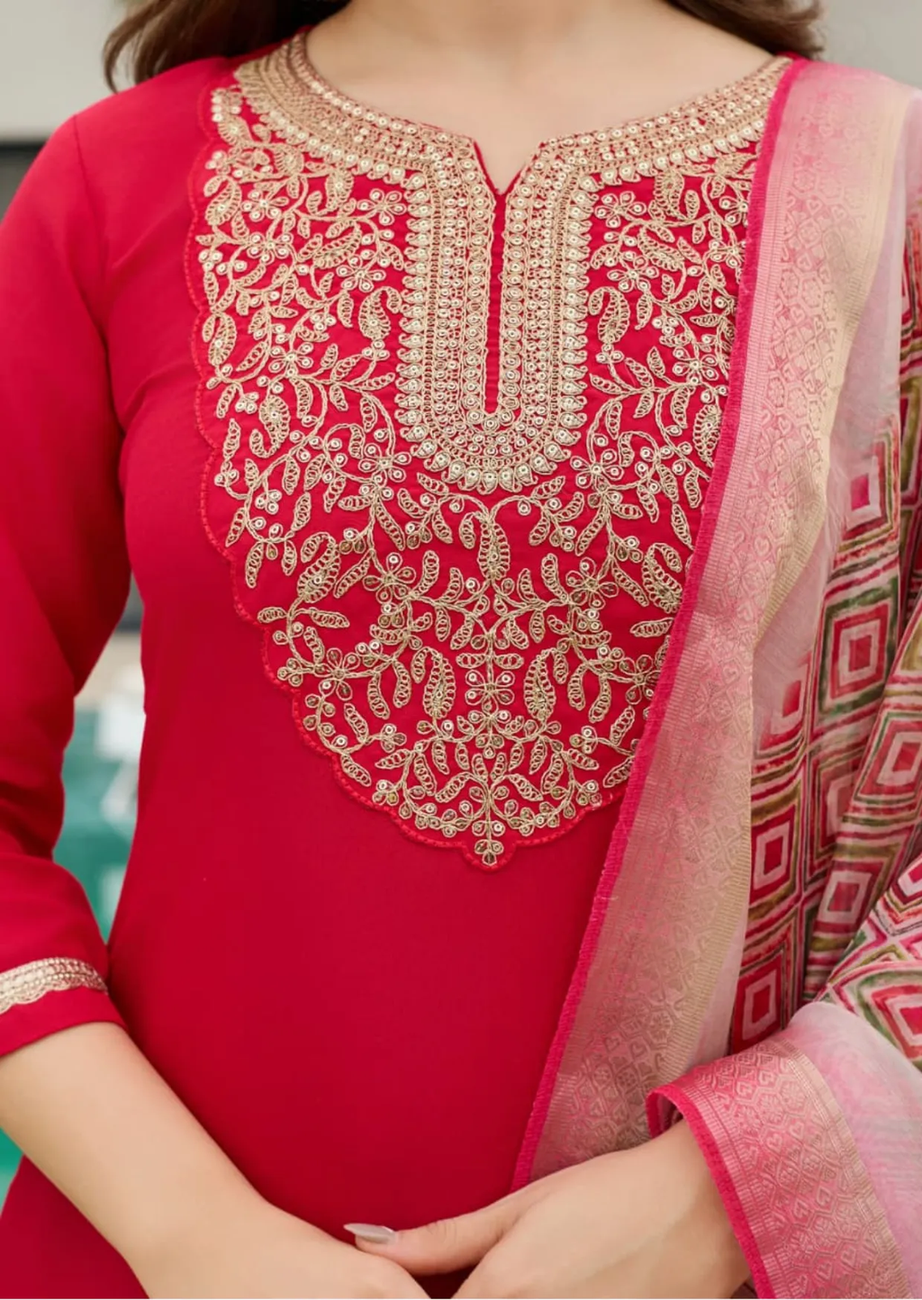 Ruby Elegance Heavy Rayon Embroidered Suit Set-2