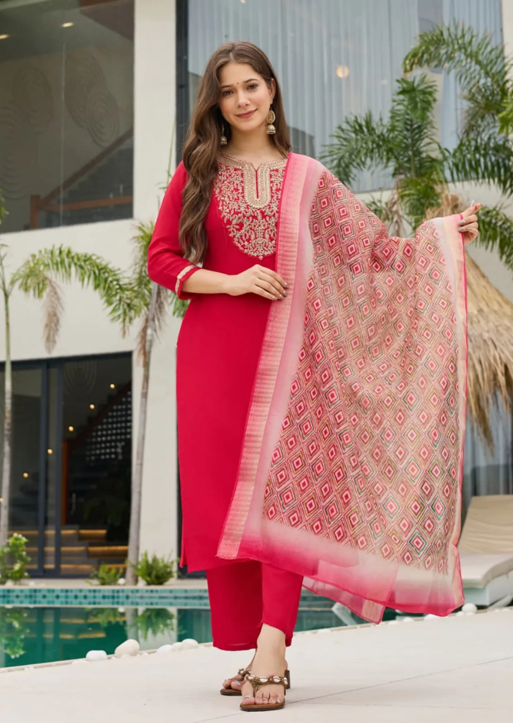 Ruby Elegance Heavy Rayon Embroidered Suit Set-1