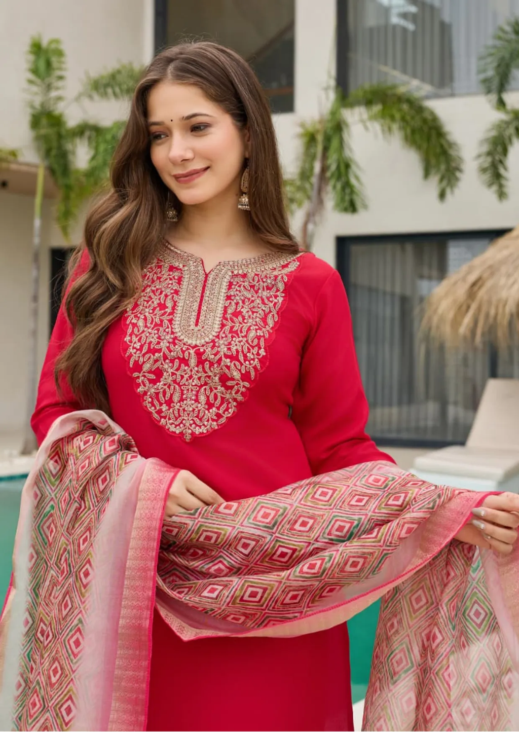 Ruby Elegance Heavy Rayon Embroidered Suit Set-0