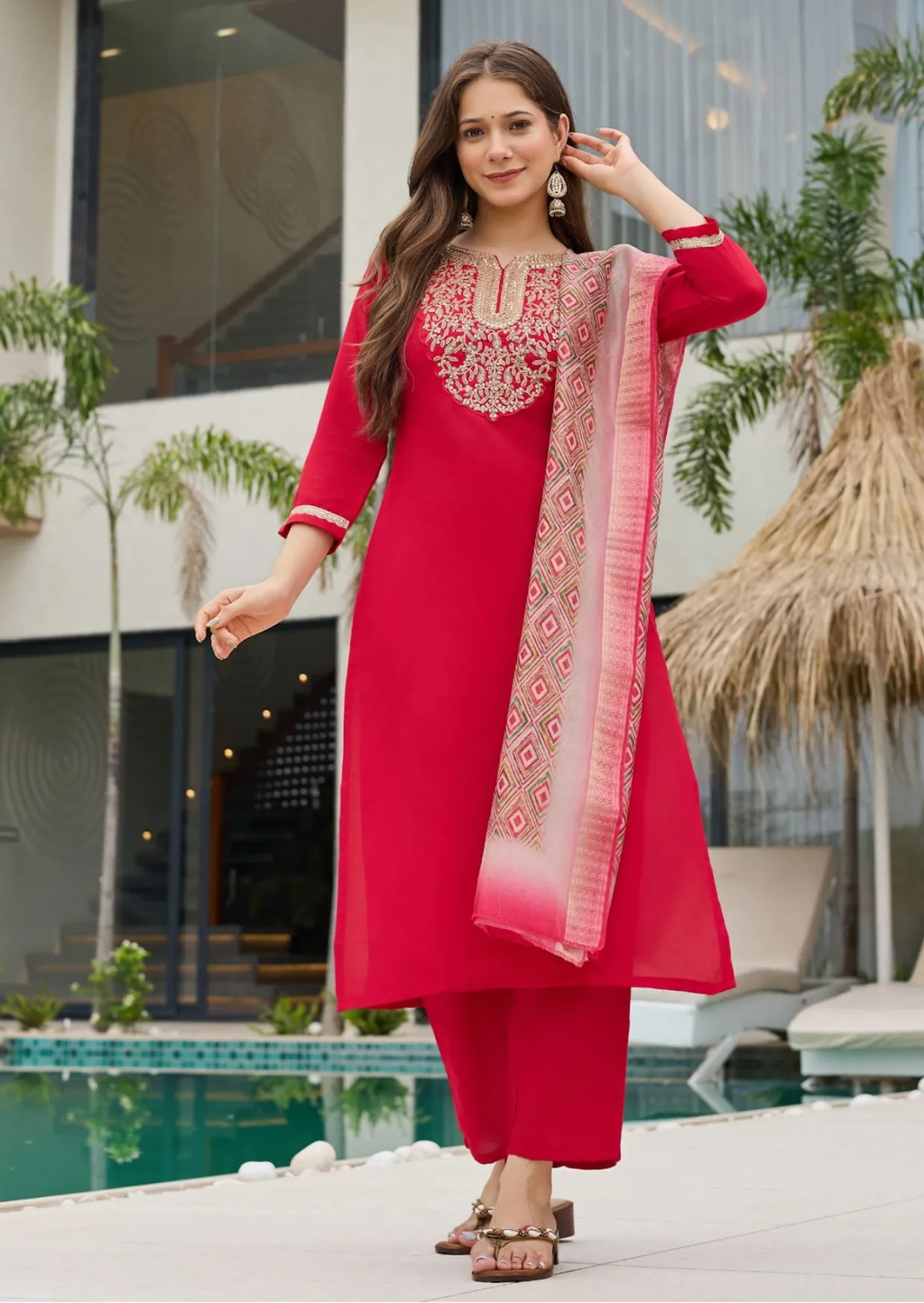 Ruby Elegance Heavy Rayon Embroidered Suit Set-3