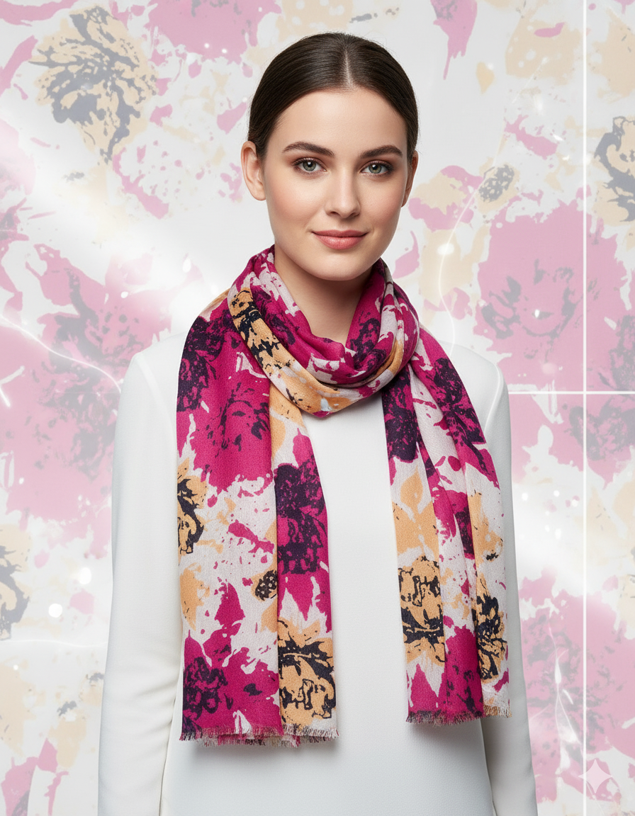 Viscose Scarf for Women | Pink Orange Lightweight Summer Stole