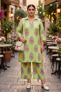 Plus Size Cotton Printed Kurta Set – Floral Co-Ord Kurta Pant Set
