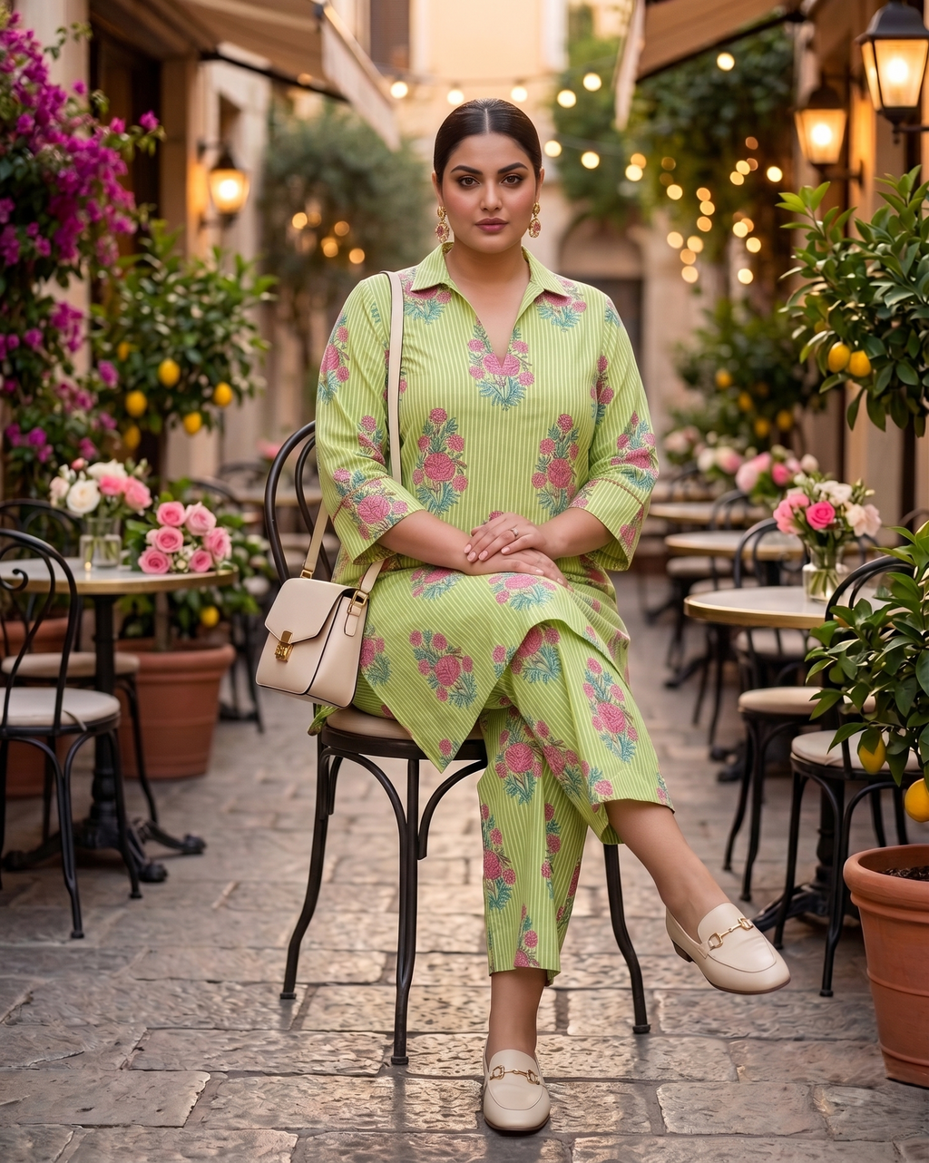 Plus Size Cotton Printed Kurta Set – Floral Co-Ord Kurta Pant Set
