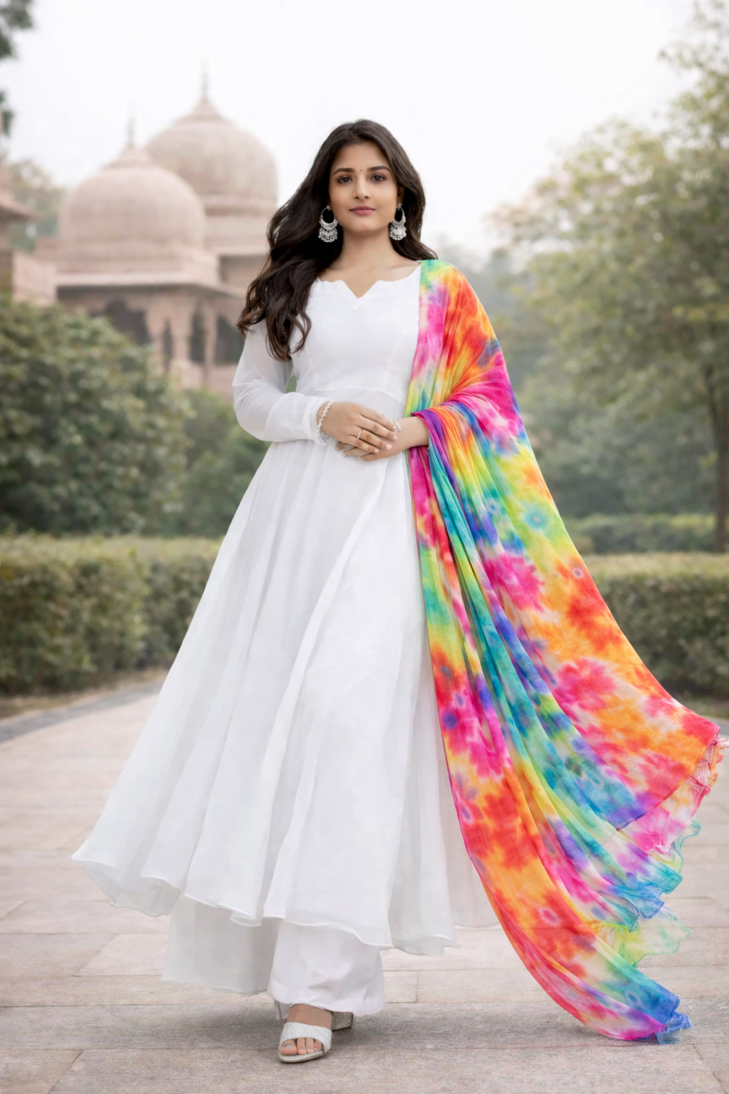 Roohani Adaa White Anarkali Set-0