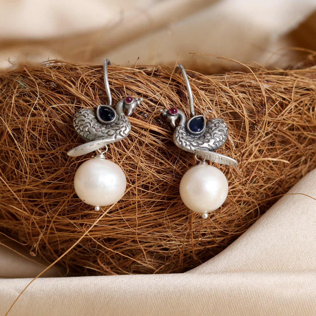 Peacock Pearl Blue Earrings