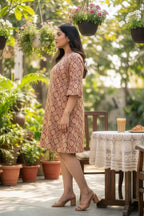 Plus Size Maroon Ajrakh Print Cotton Short Dress for Women – Kantha Fabric