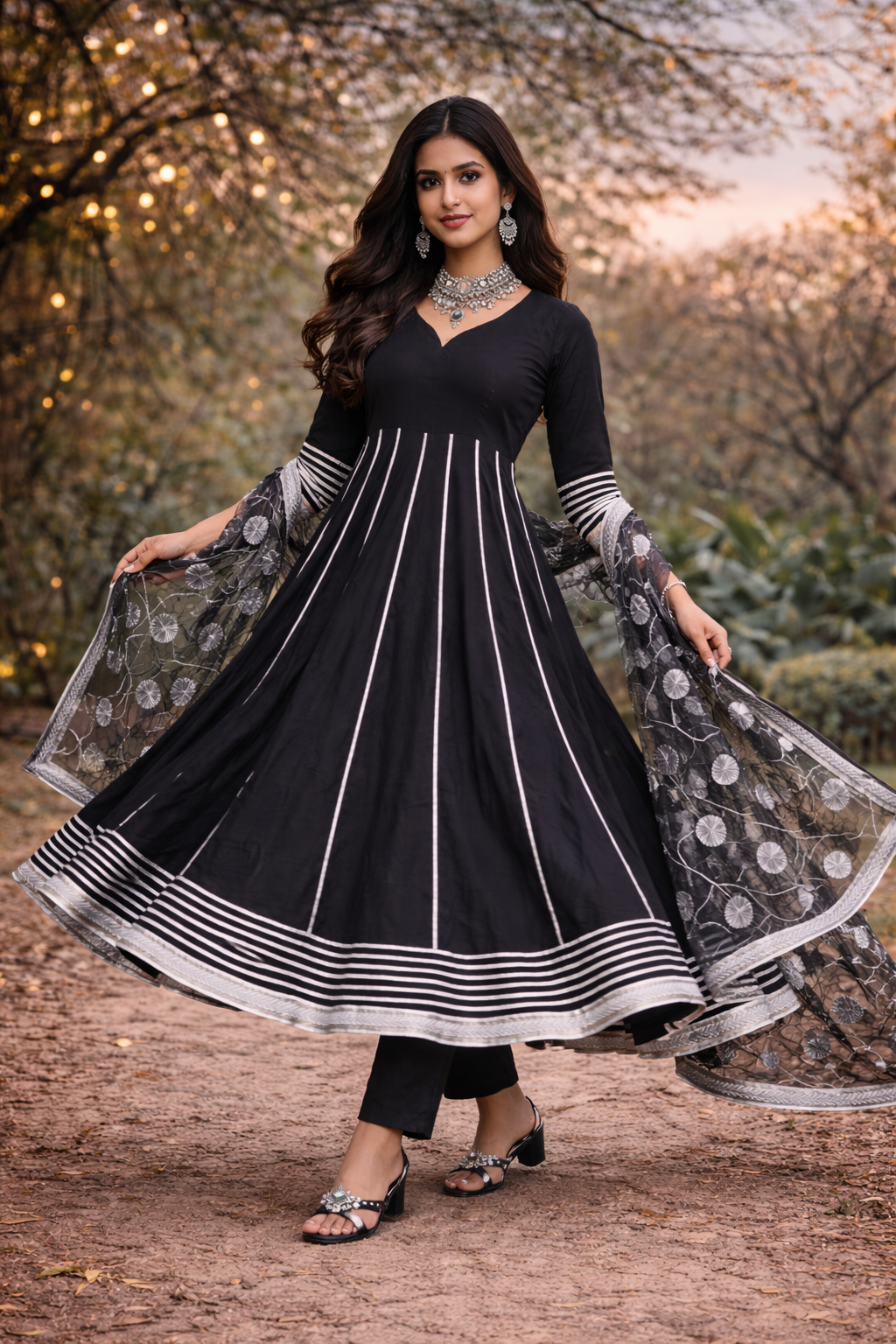 Noir Grace Pure Cotton Anarkali Set with Gotta Work Organza Dupatta-0