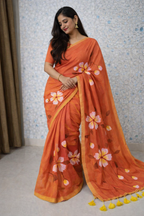 Sunset Bloom Premium Mull Cotton Handprint Saree