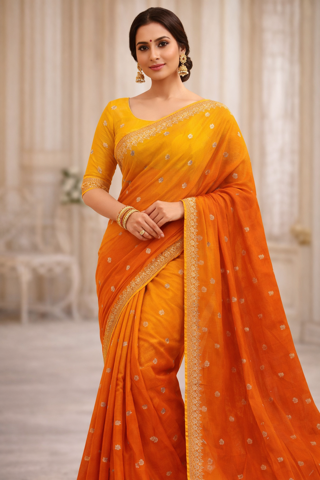 Kesariya Rangrez Crepe Silk Saree-0