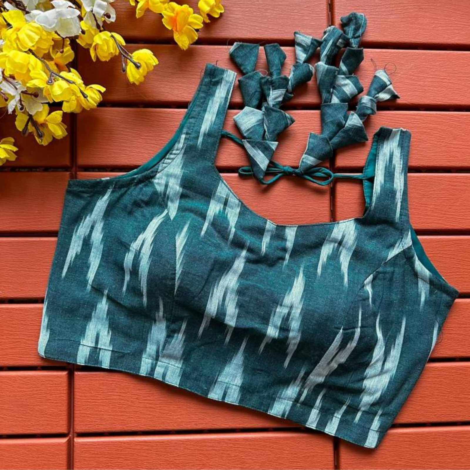 Eshani Teal Ikat Cotton Blouse