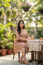 Plus Size Maroon Ajrakh Print Cotton Short Dress for Women – Kantha Fabric