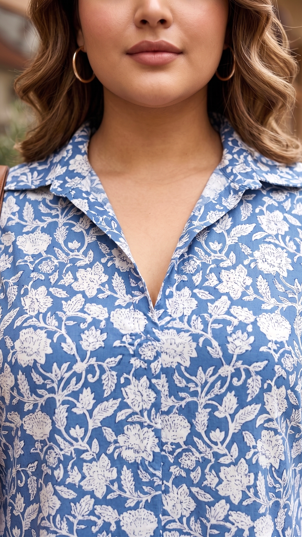 Plus Size Cotton Floral Midi Dress for Women – Blue Printed A-Line Dress