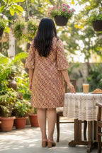 Plus Size Maroon Ajrakh Print Cotton Short Dress for Women – Kantha Fabric
