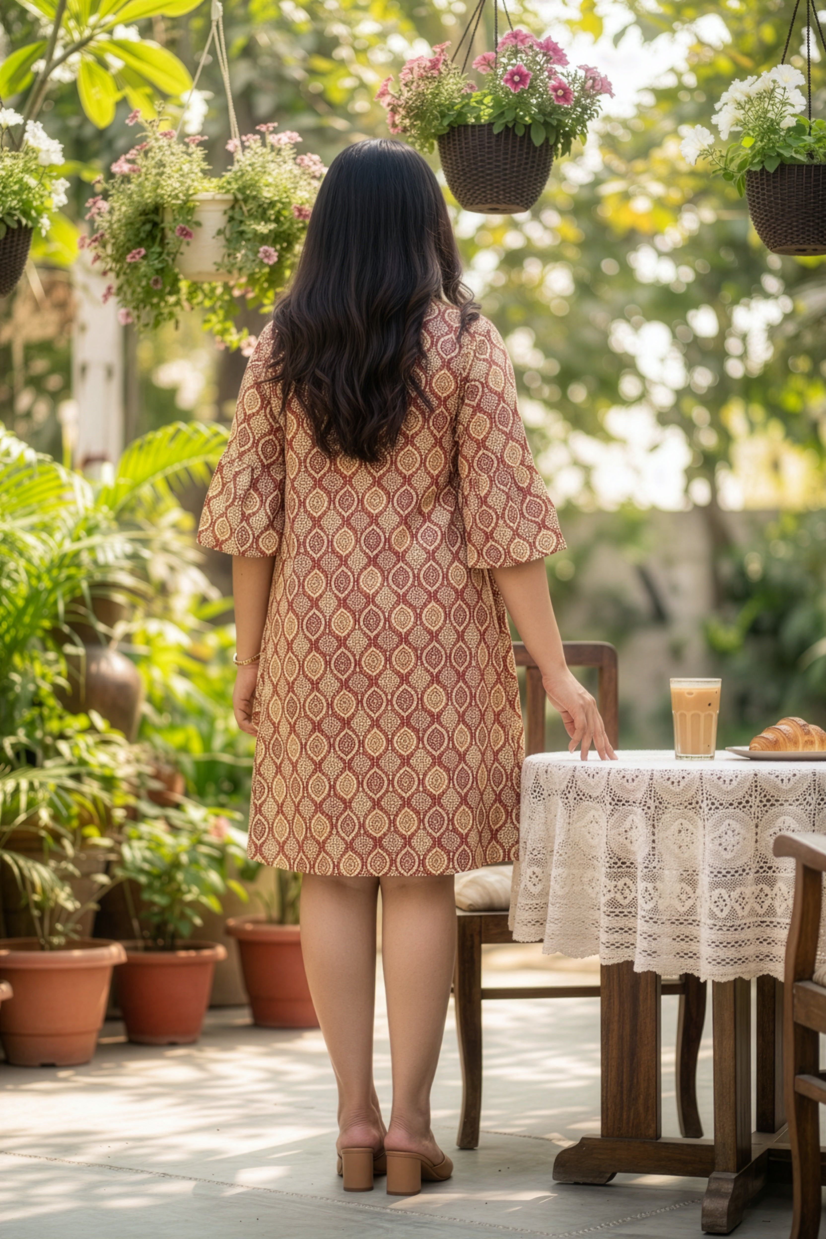 Plus Size Maroon Ajrakh Print Cotton Short Dress for Women – Kantha Fabric