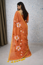 Sunset Bloom Premium Mull Cotton Handprint Saree