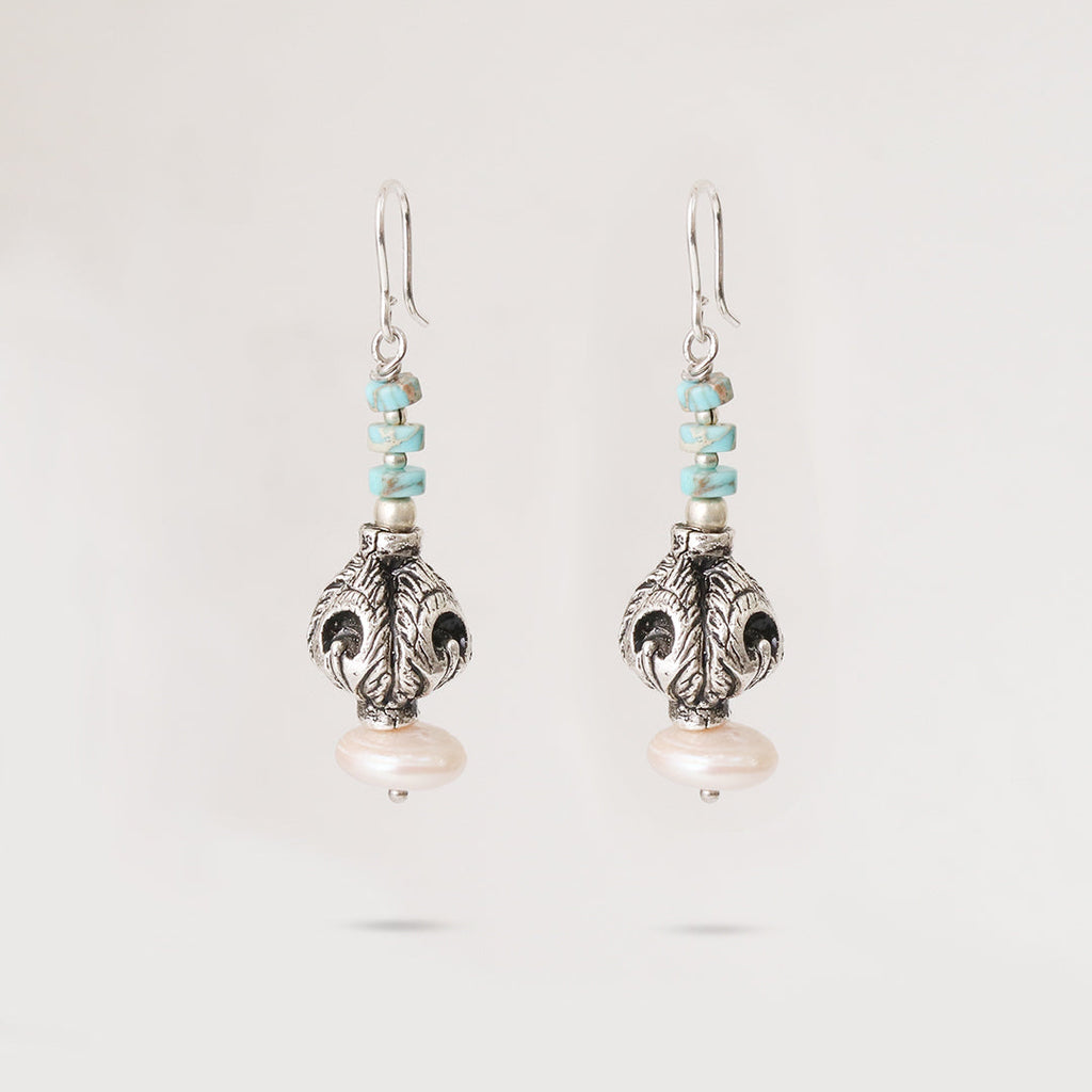 Silver Carved Bead Earrings
