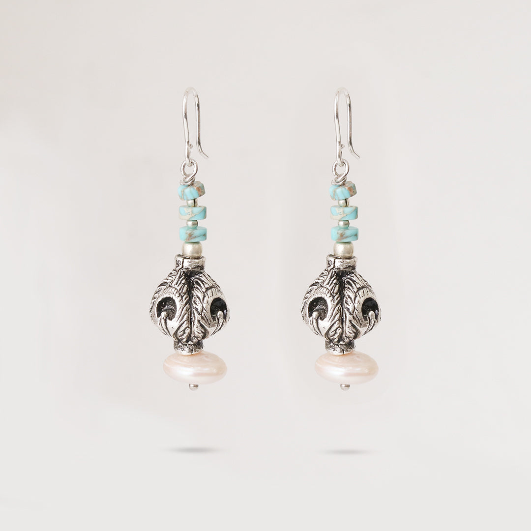 Silver Carved Bead Earrings