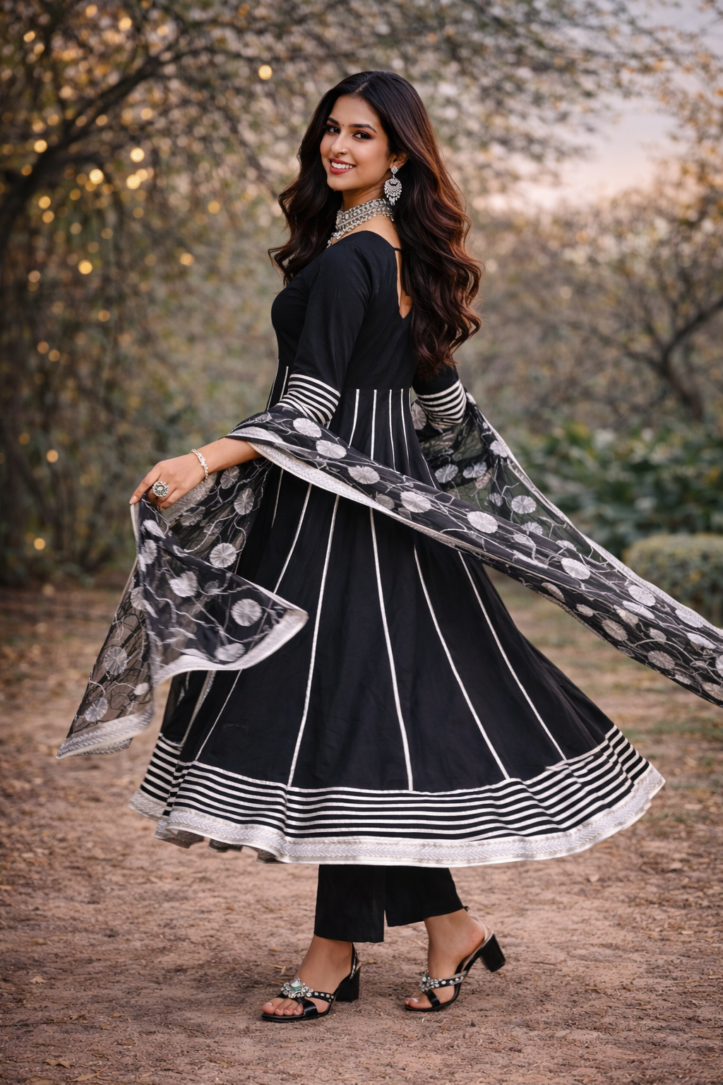 Noir Grace Pure Cotton Anarkali Set with Gotta Work Organza Dupatta-3