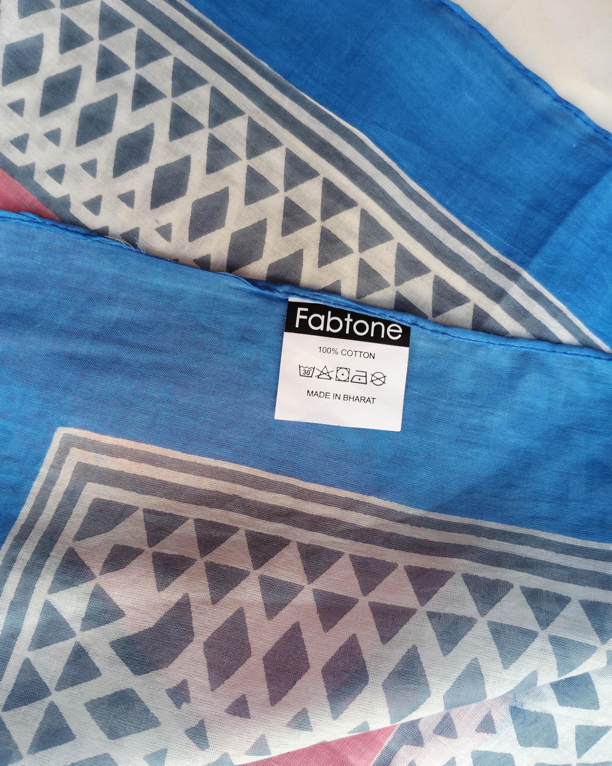 Printed Cotton Scarf for Women | Blue Pink Multi Stole