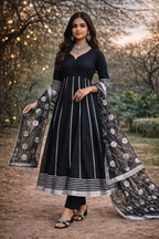 Noir Grace Pure Cotton Anarkali Set with Gotta Work Organza Dupatta-2