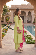 Plus Size Lime Green Kurta Suit Set with Bandhani Dupatta – Cotton Lurex Kurta Set
