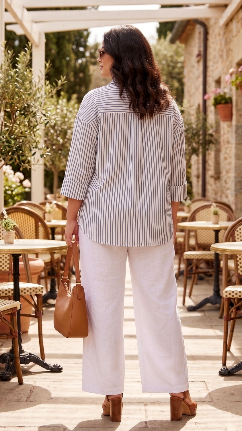 Plus Size Blue Striped Cotton Shirt – Relaxed Fit Casual Button-Down Shirt for Women
