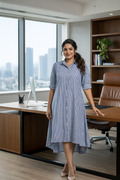 Tailored Blue Striped Button-Down Dress