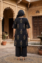 Black Bagru Print Boota & Stripes Co-ord set For Women