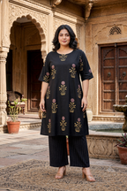 Black Bagru Print Boota & Stripes Co-ord set For Women