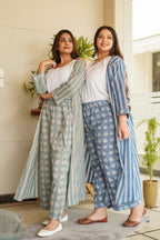 Regular Muted Green Cotton Printed Shrug and Palazzo Set– Set of 2
