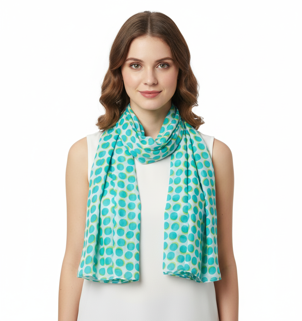 Women's Cotton Polka Dot Print Long Stole – Green Multi 100x180 cms