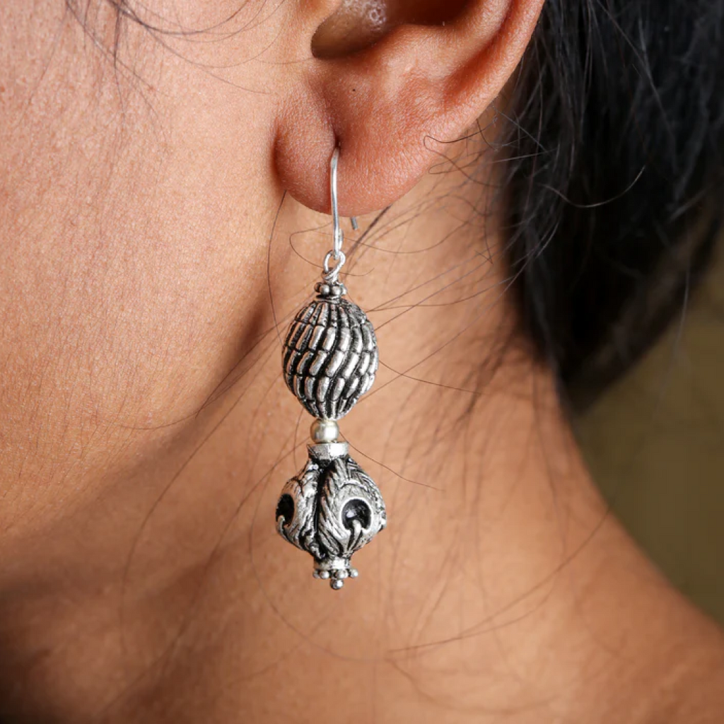 Double Carved Ball Earrings