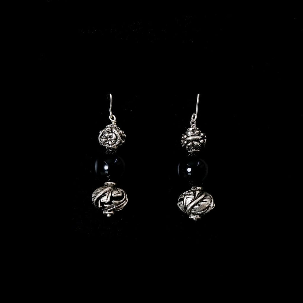 Carved Beads Onyx Earrings