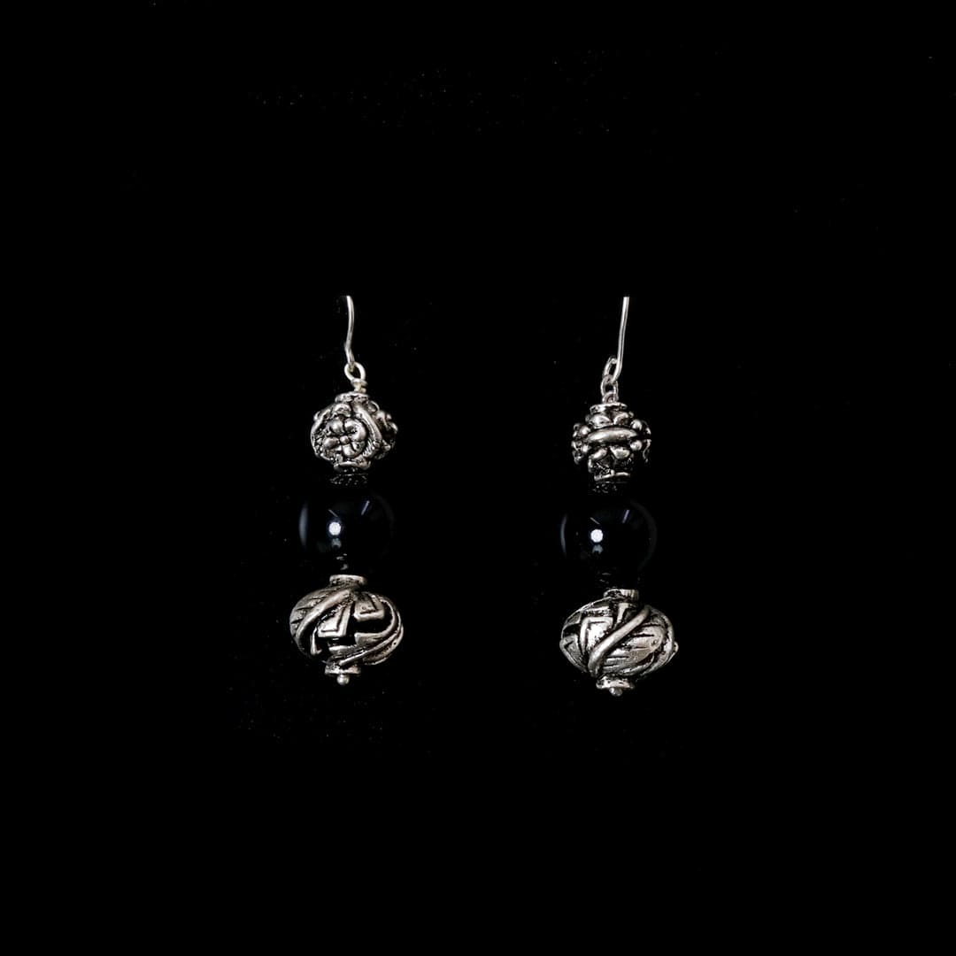 Carved Beads Onyx Earrings