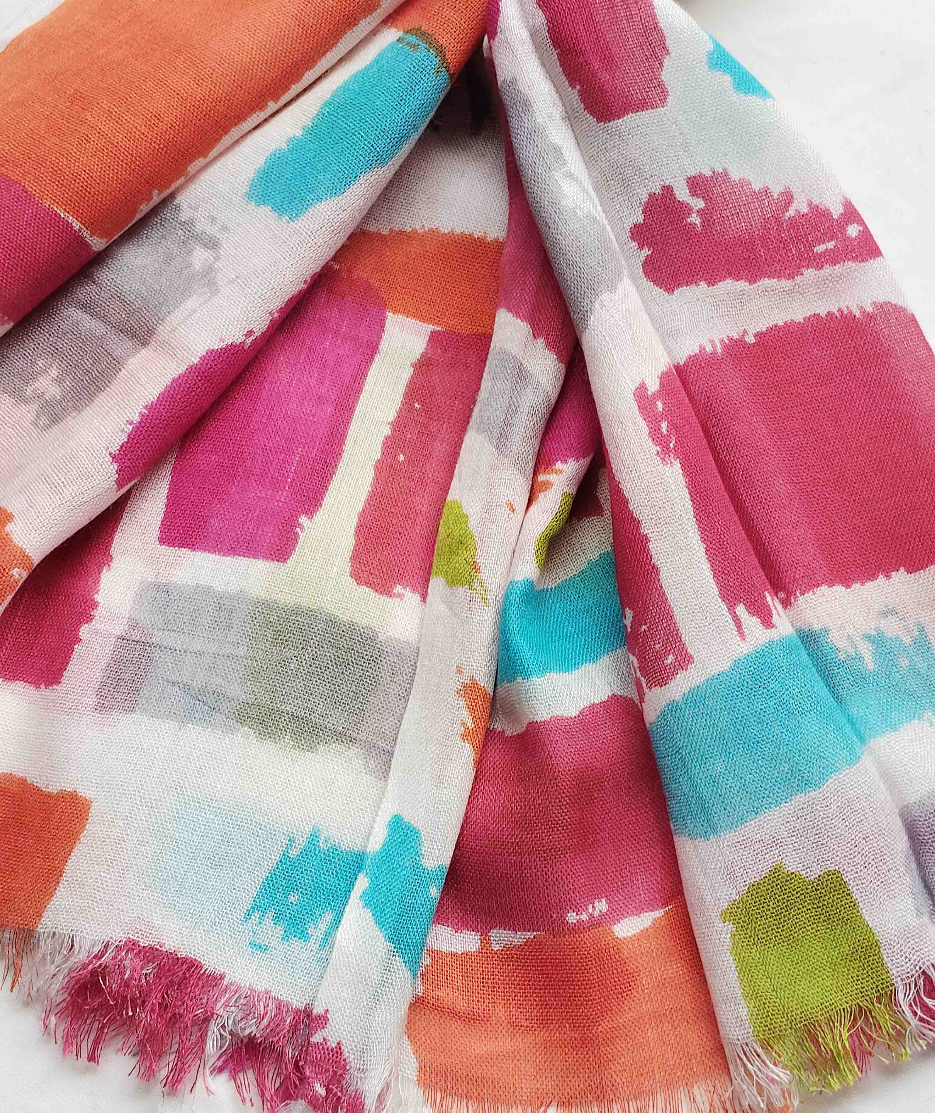 Women's Stole | Multi-Color Abstract Brush Block Pattern