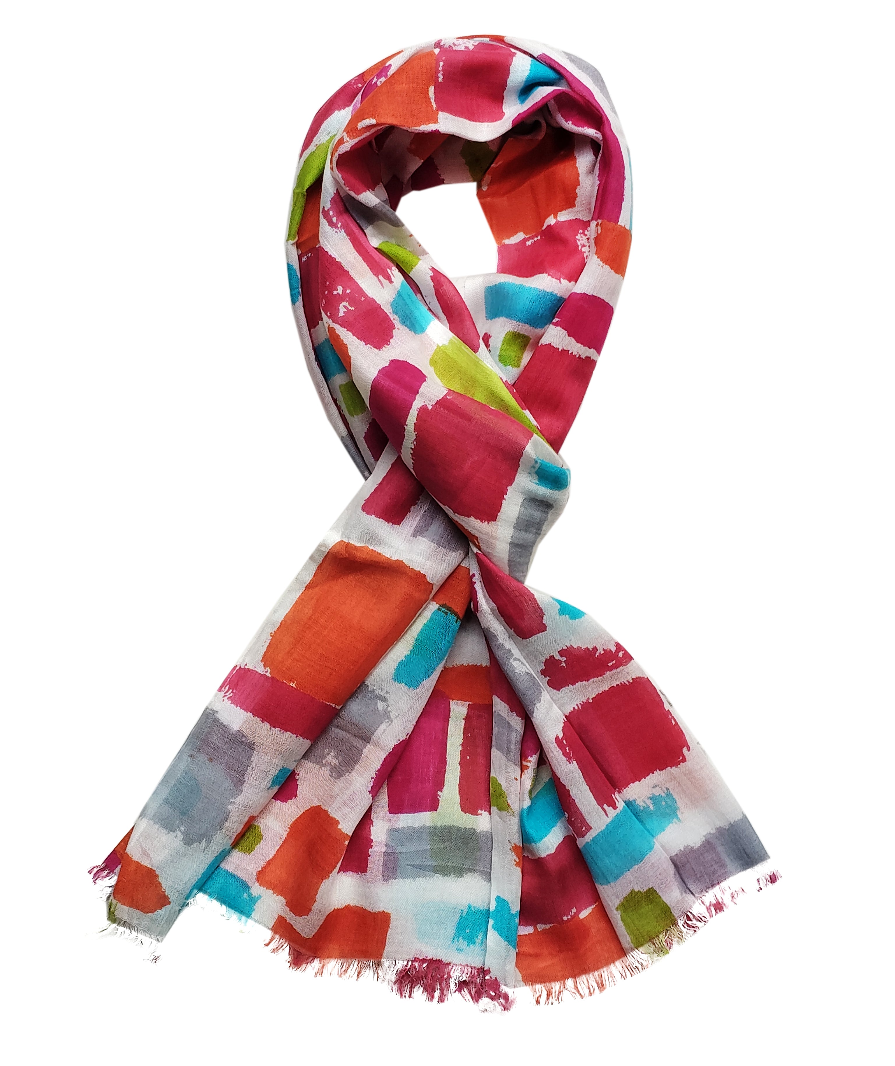 Women's Stole | Multi-Color Abstract Brush Block Pattern