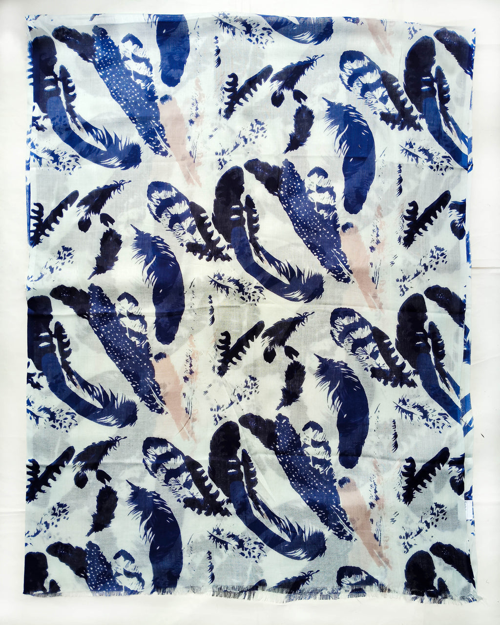 Women's Stole | Blue Feather Print  Blue & White Summer Wrap