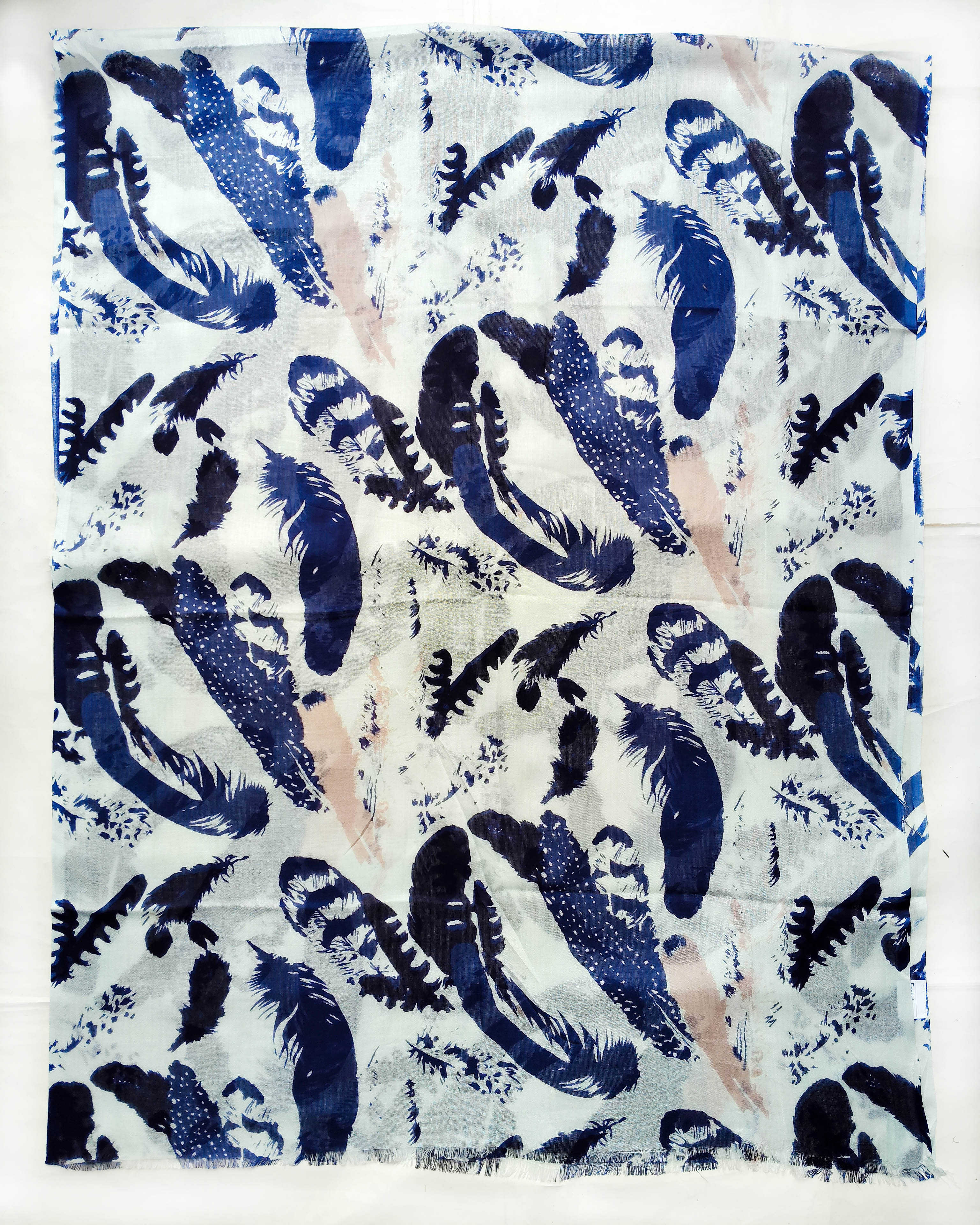 Women's Stole | Blue Feather Print  Blue & White Summer Wrap