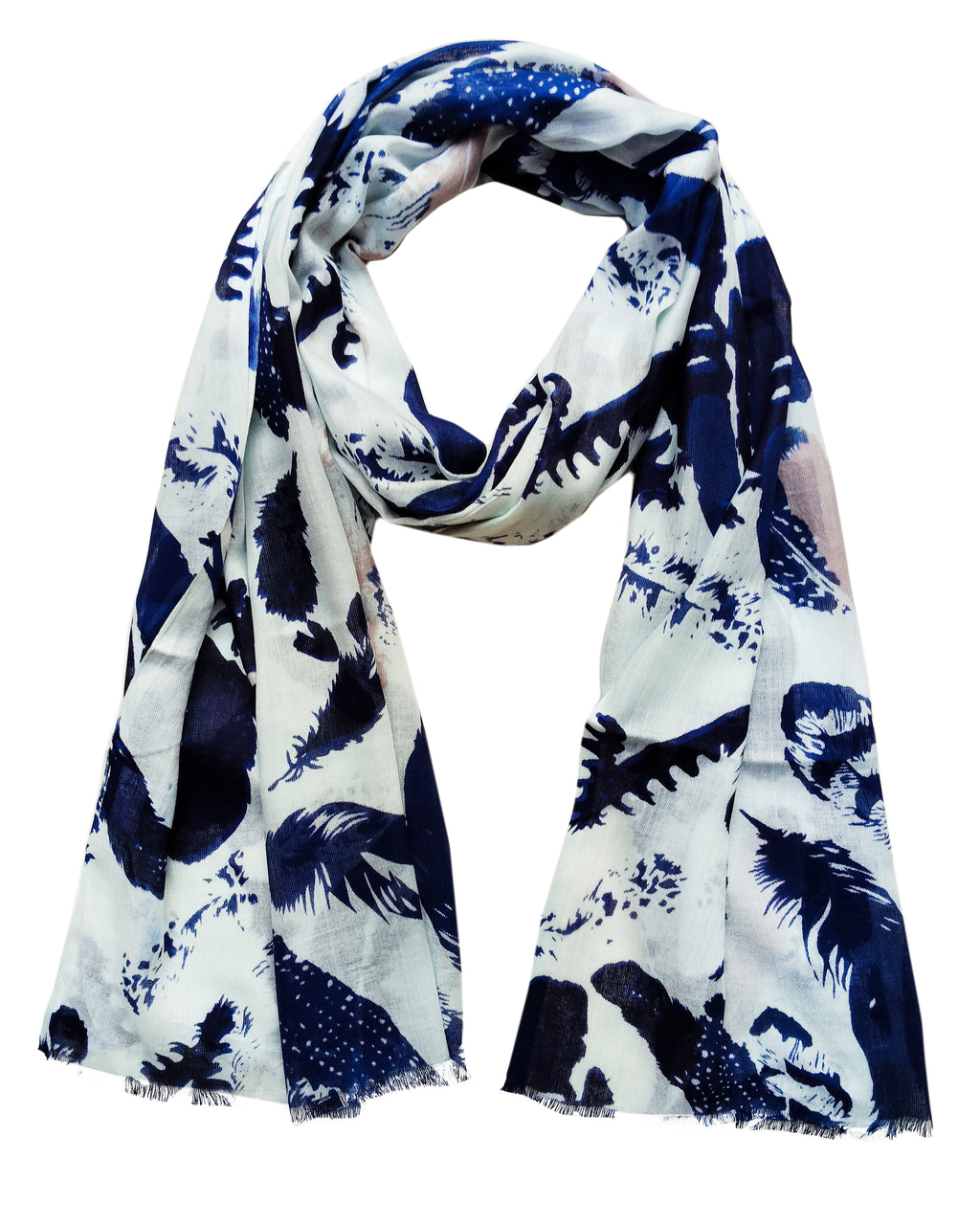 Women's Stole | Blue Feather Print  Blue & White Summer Wrap