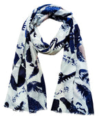 Women's Stole | Blue Feather Print  Blue & White Summer Wrap