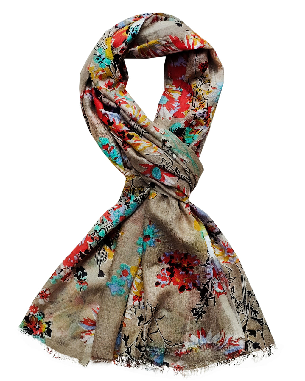Women's Scarf/Stole | Jungle Floral Print in Orange & Sage Green