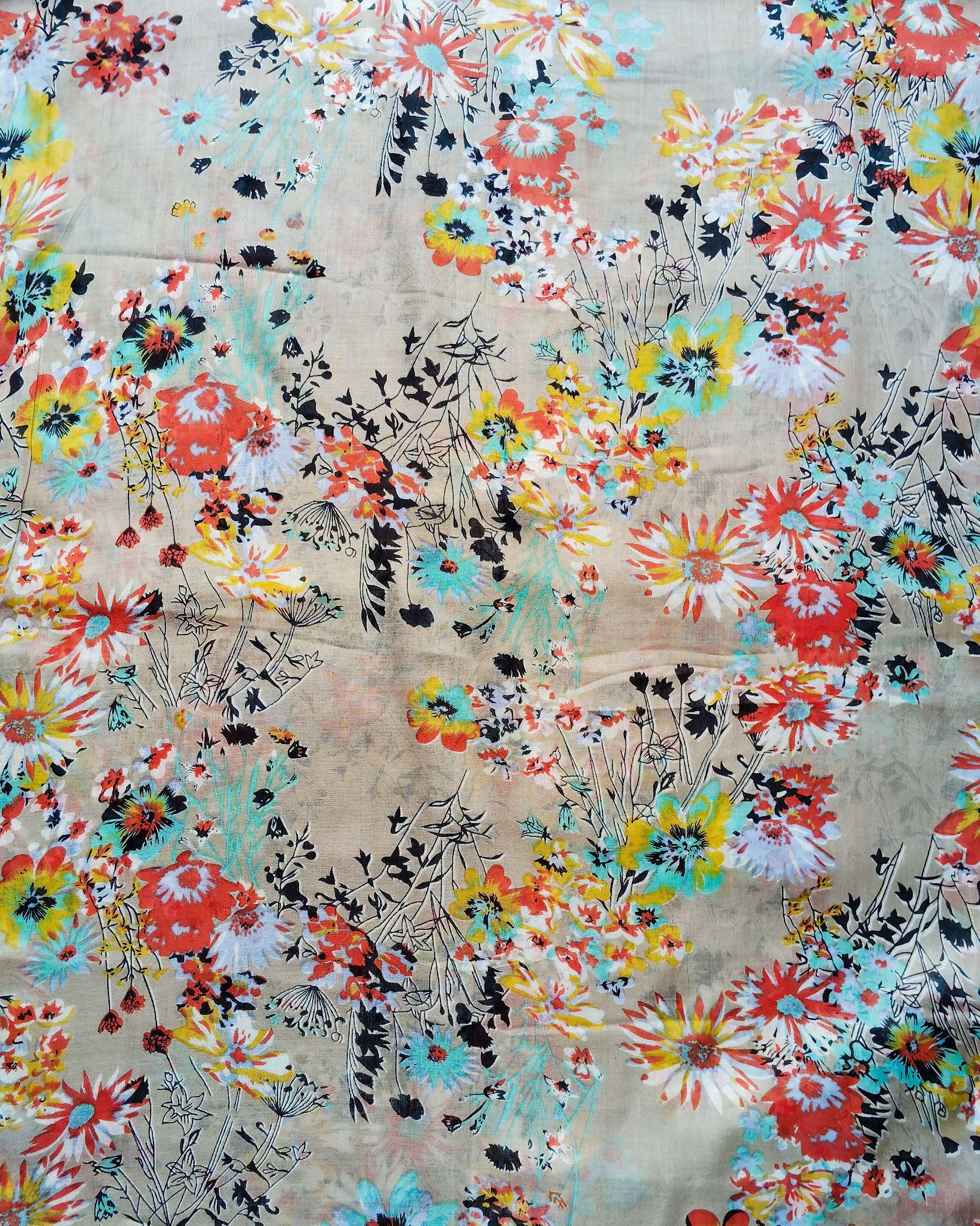 Women's Scarf/Stole | Jungle Floral Print in Orange & Sage Green