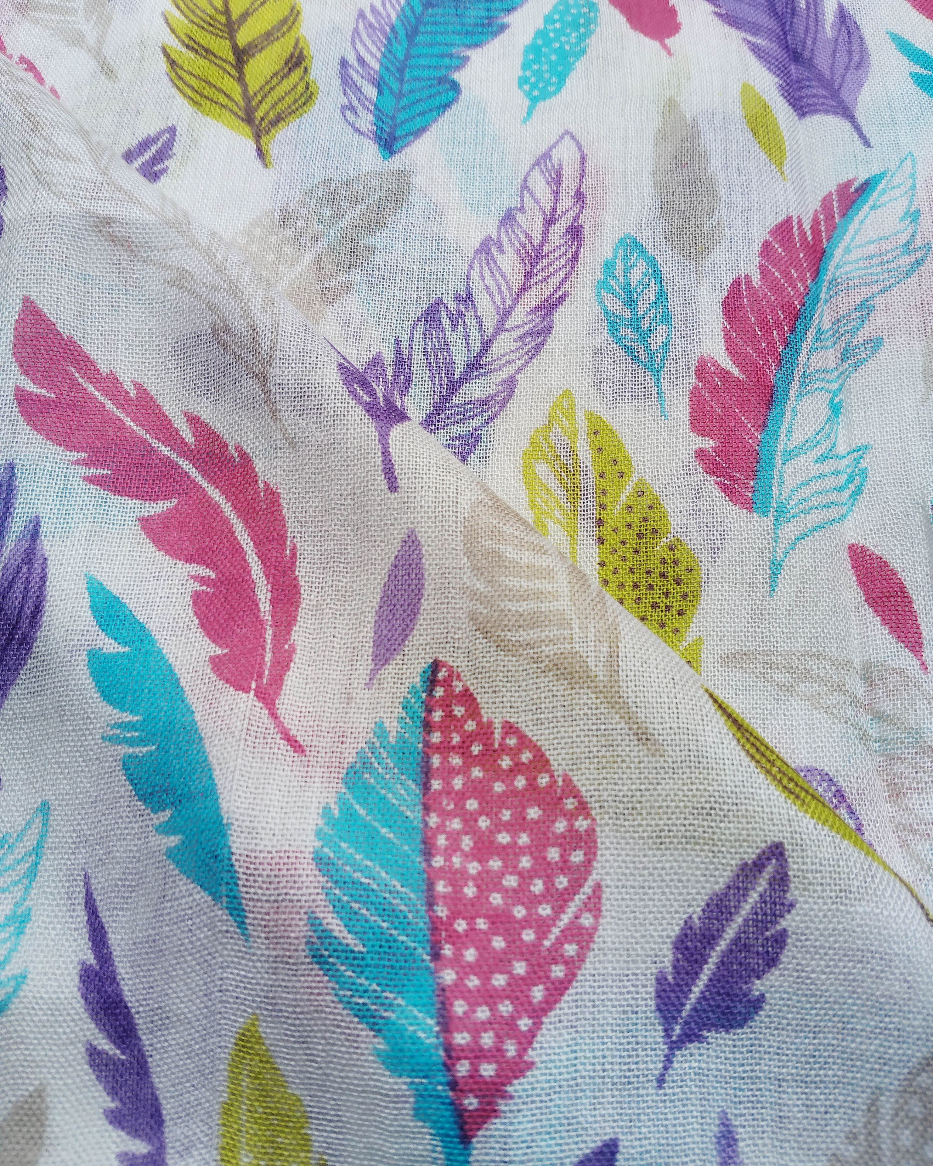 Women's Stole | Multi-Color Bird Feather Print