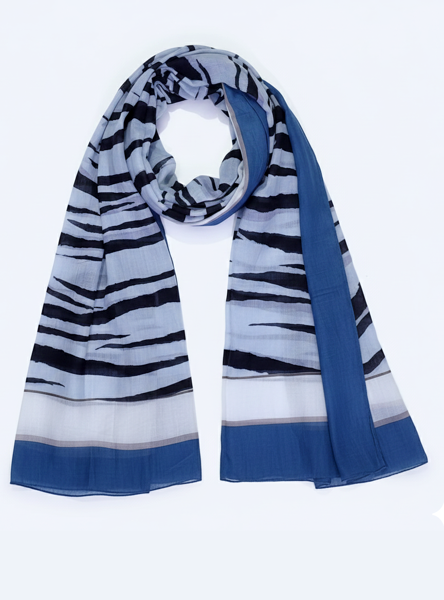 Zebra Print Women's Stole Blue White |Cotton